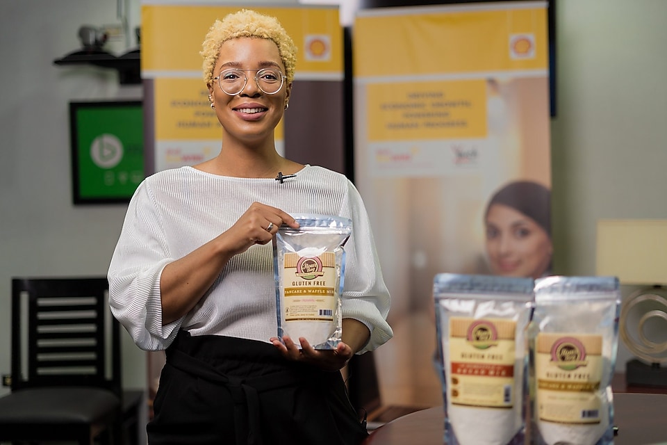 Shauna Grant displays her products from the Flour Bag Company